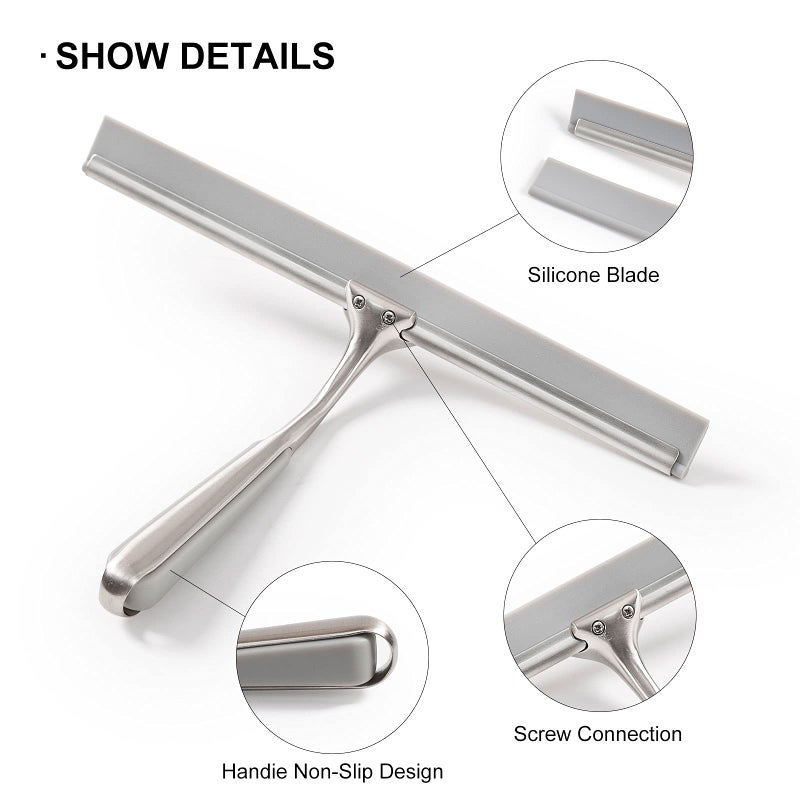 Ettori Shower Squeegee for Shower Doors 10 Inch Bathroom Squeegee for Windows,Kitchen,Mirror and Car Glass, Stainless Steel with Adhesive Hook - Image 5